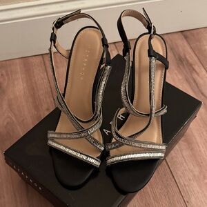 Metaphor Black T-Strap Embellished Women's Sandals